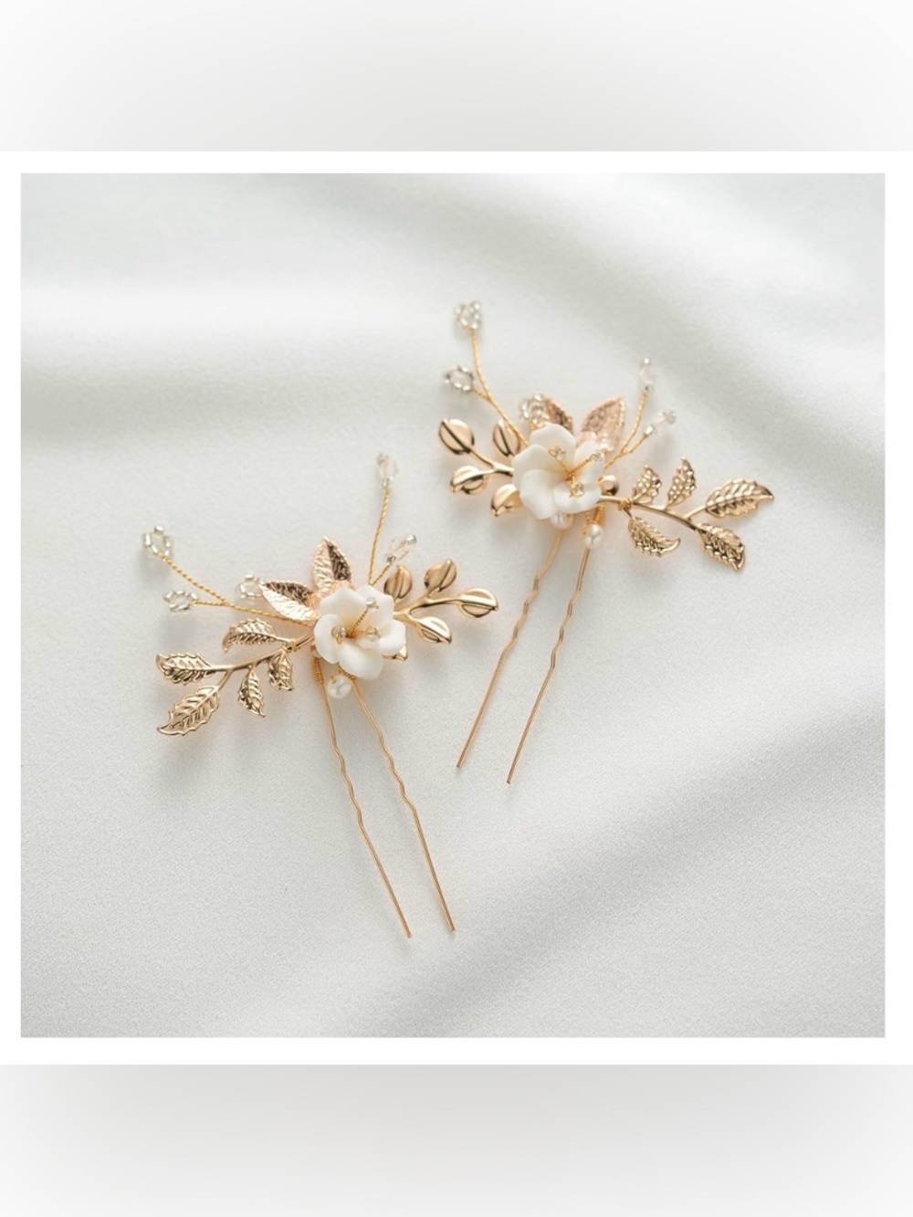 Bridal Gold Hair Pins with White Flowers - Elegant Wedding Hair Accessories